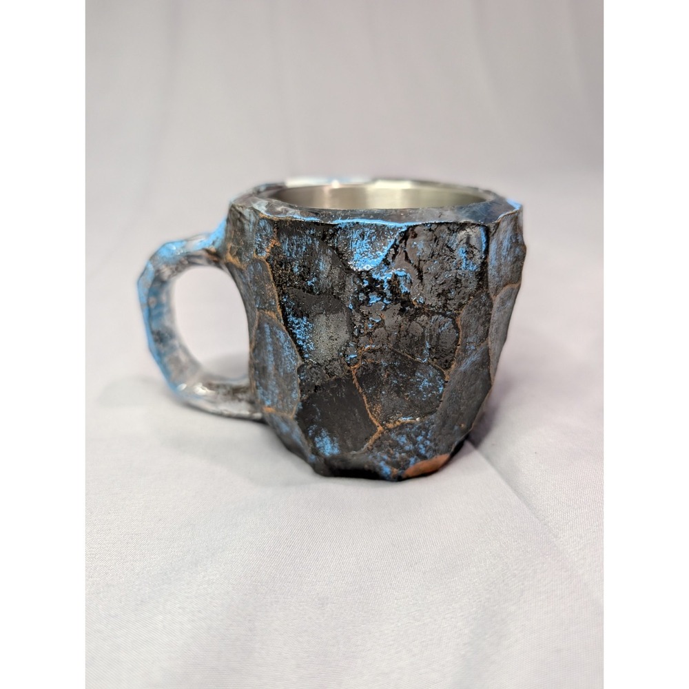 Faux Mineral Crystal Resin COFFEE MUG Blue‎ Orange  Stainless Steel Insert